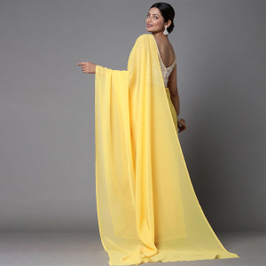 Yellow Solid Pure Georgette Saree