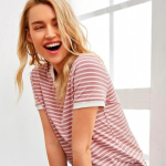 Stripe Line Printed Short Sleeve Regular Fit Pure Cotton Top for Women