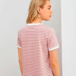 Stripe Line Printed Short Sleeve Regular Fit Pure Cotton Top for Women